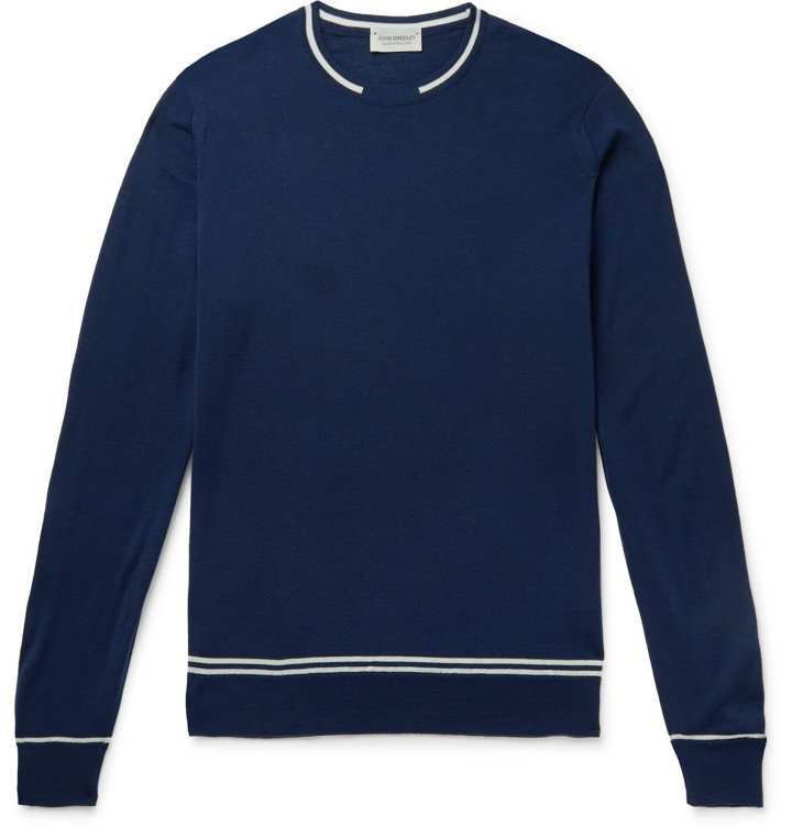Photo: John Smedley - Turnbull Slim-Fit Striped Wool Sweater - Blue