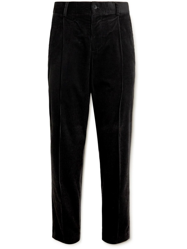 Photo: Mr P. - Tapered Pleated Cotton and Cashmere-Blend Corduroy Trousers - Black