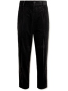 Mr P. - Tapered Pleated Cotton and Cashmere-Blend Corduroy Trousers - Black