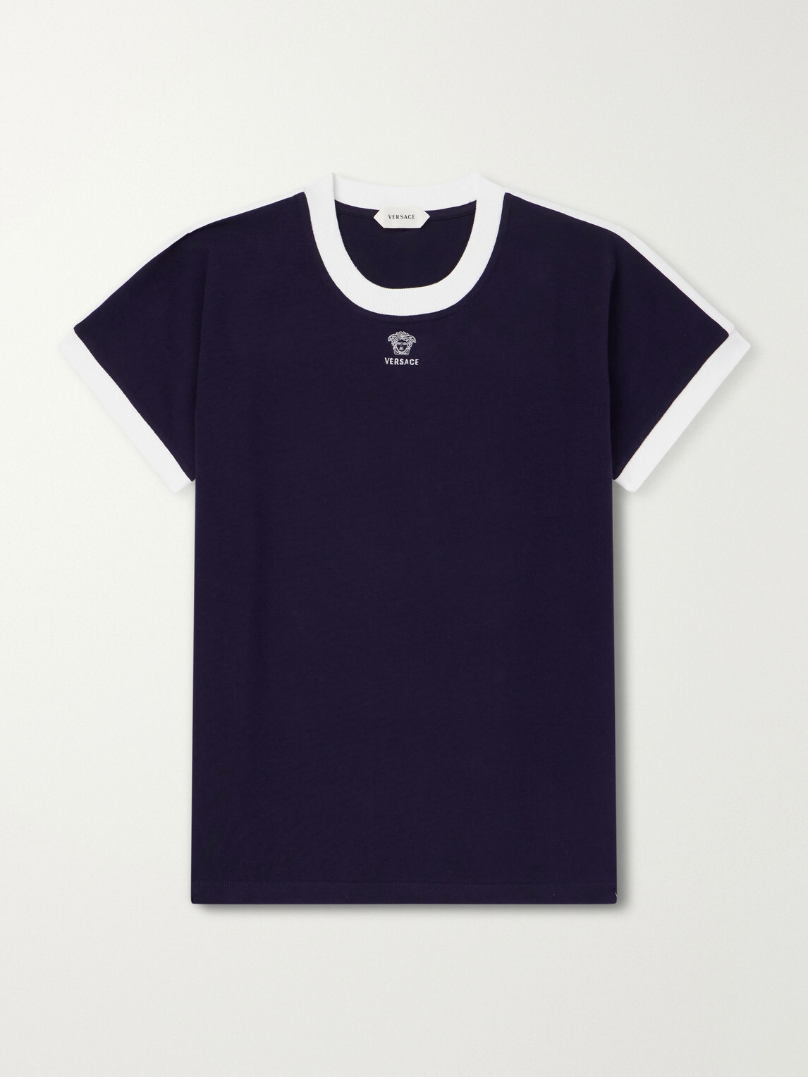 Versace - Medusa-Embroidered Cotton-Blend Jersey T-Shirt - Blue