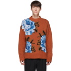 AMI Alexandre Mattiussi Orange Oversized Floral Crewneck Sweater