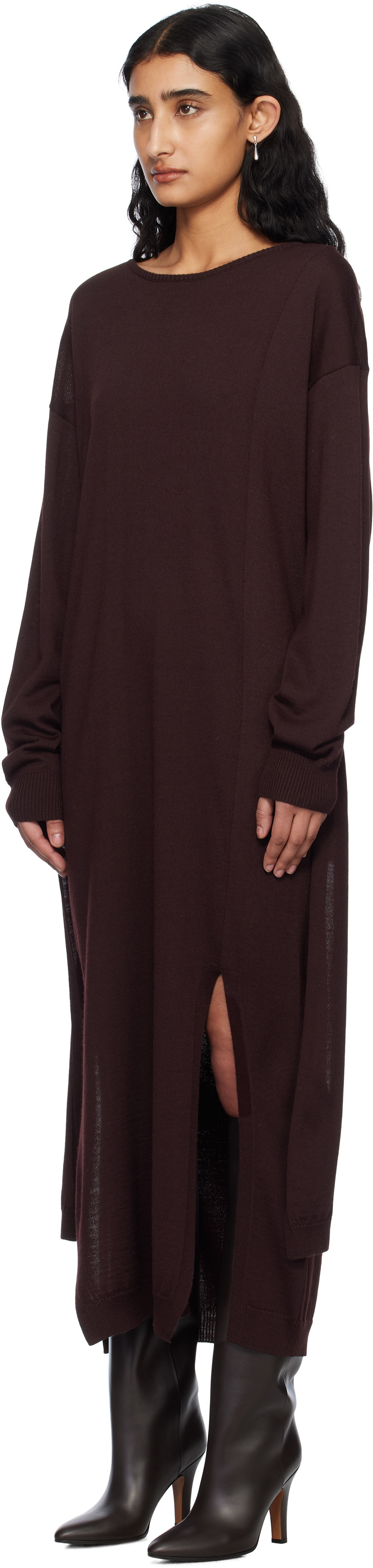 LEMAIRE Burgundy Trompe L'Oeil Maxi Dress