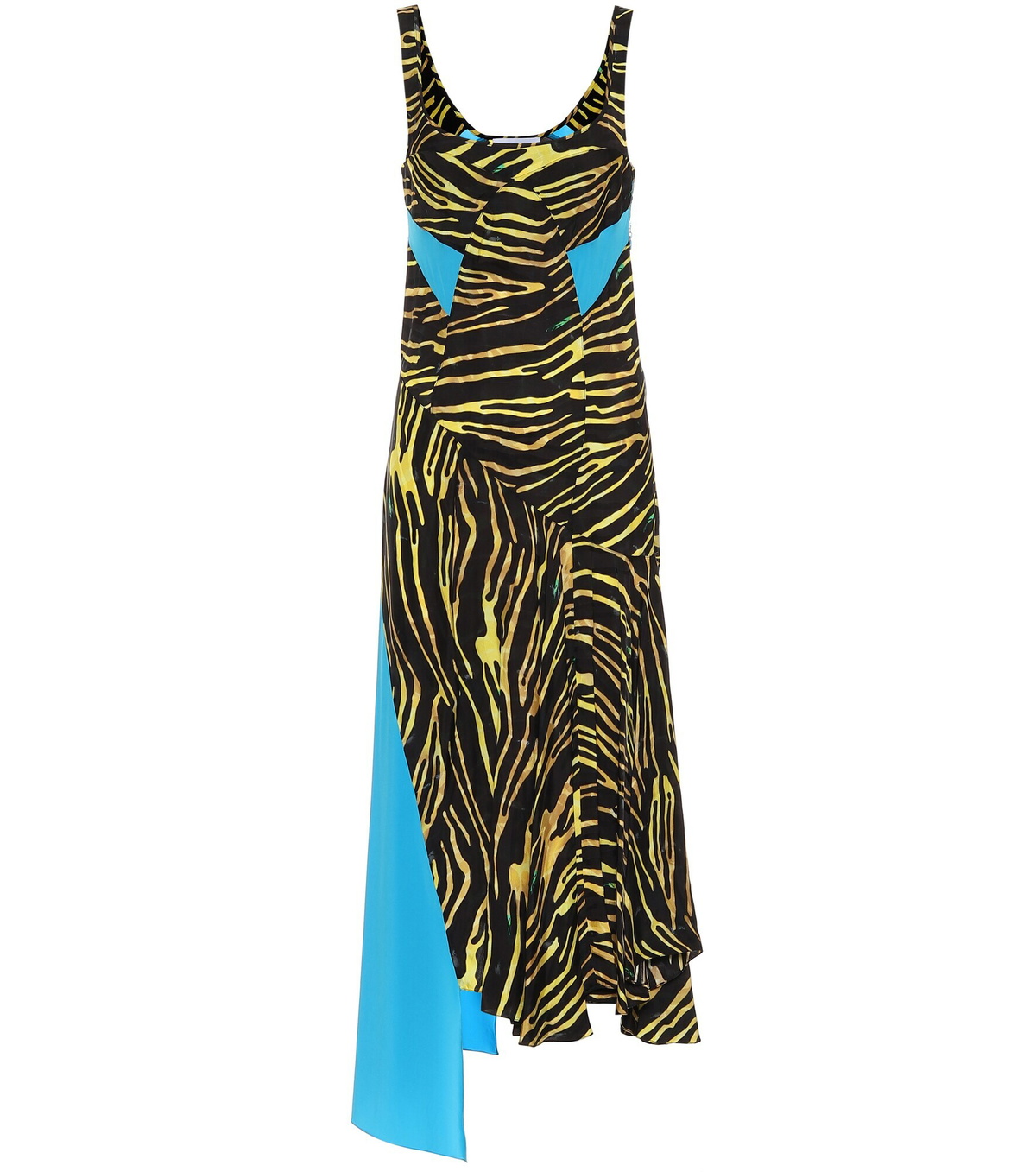 printed asymmetric midi dress Multi Rose Print Asymmetric Ruffle Midi Dress