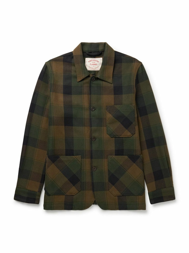 Photo: Portuguese Flannel - Labura Checked Organic Cotton-Twill Overshirt - Green