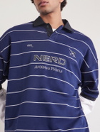 VETEMENTS - Nerd Embroidered Striped Cotton-Jersey Polo Shirt - Blue