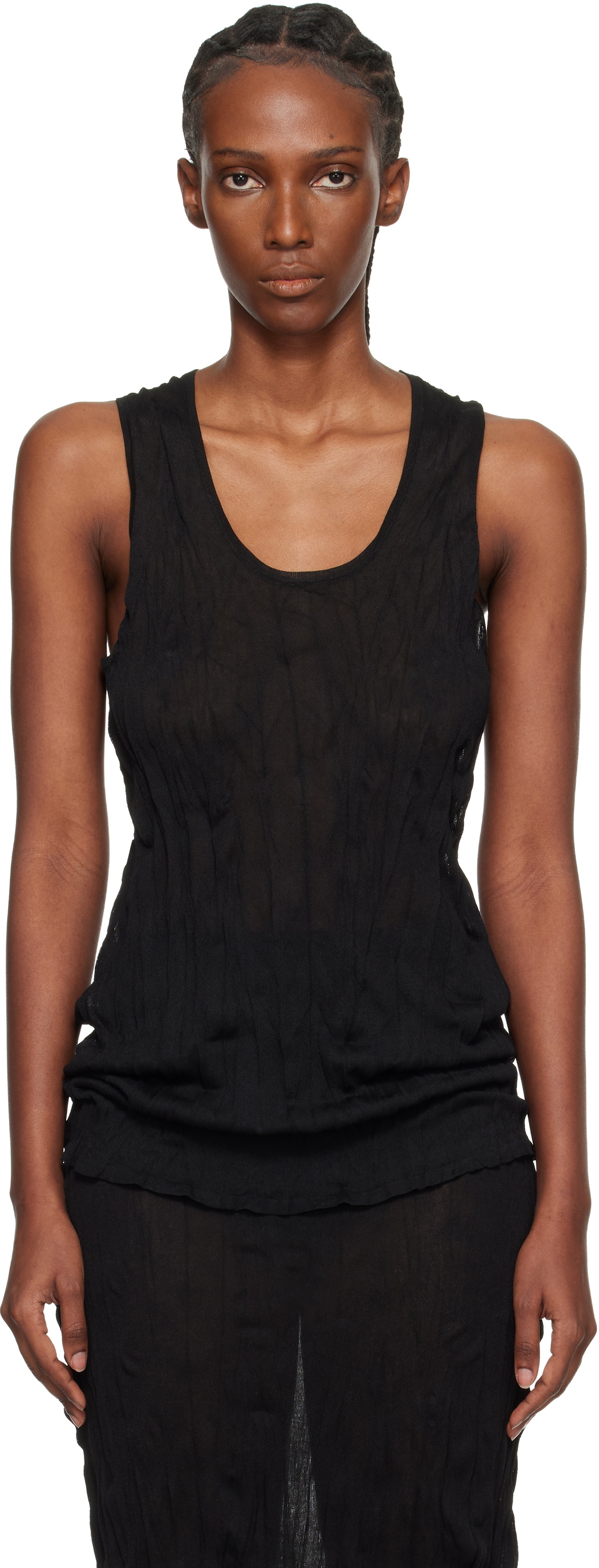 Tricot Comme des Garcons Black Gathered Asymmetric Tank Top Tricot