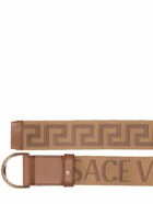 VERSACE - 4cm Logo Webbing & Leather Belt
