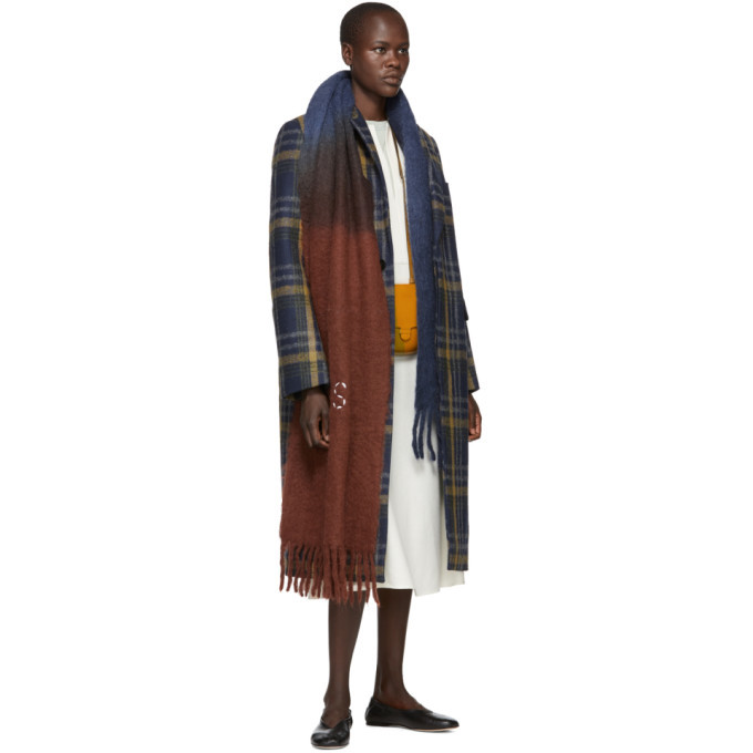 Acne Studios Blue and Brown Plaid Long Coat Acne Studios