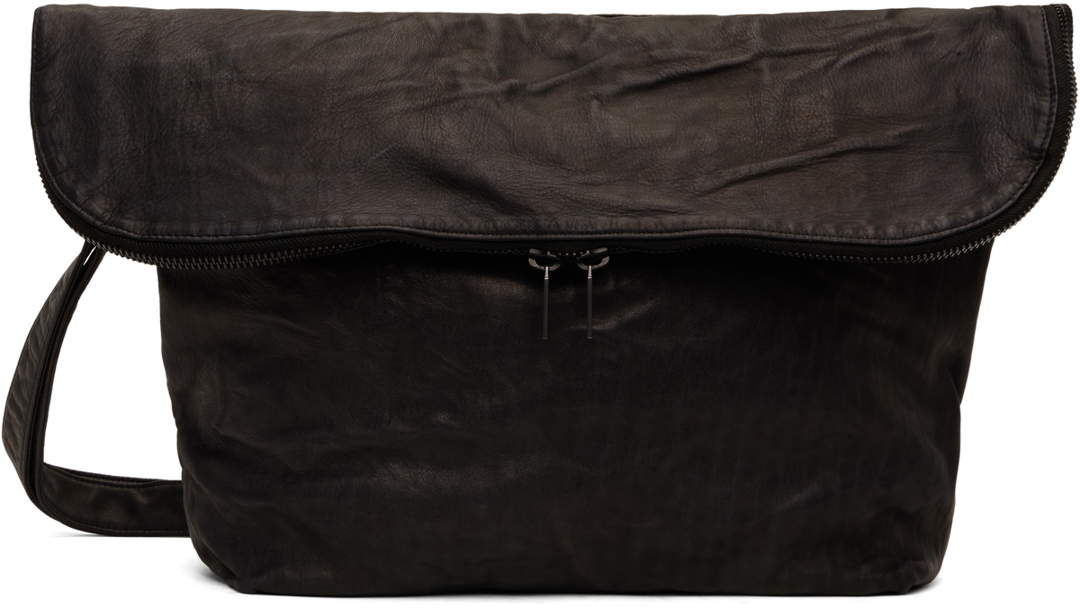 YOHJI YAMAMOTO Black Oil Goat Skin Messenger Bag Yohji Yamamoto