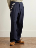 Kartik Research - Pleated Embroidered Wool Trousers - Blue