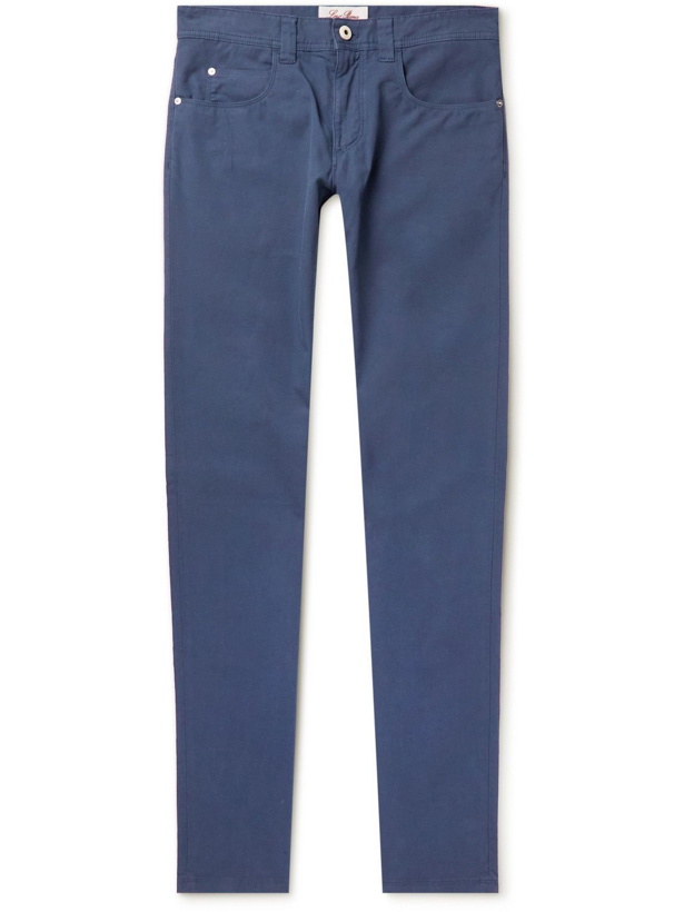 Photo: Loro Piana - Slim-Fit Garment-Dyed Cotton-Blend Trousers - Blue