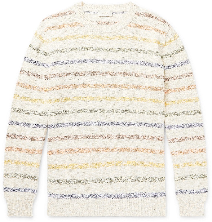 Photo: Altea - Striped Mélange Cotton-Blend Sweater - Neutrals