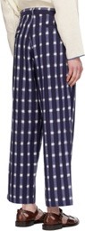 HARAGO Navy Ikat Wide Leg Pleated Trousers