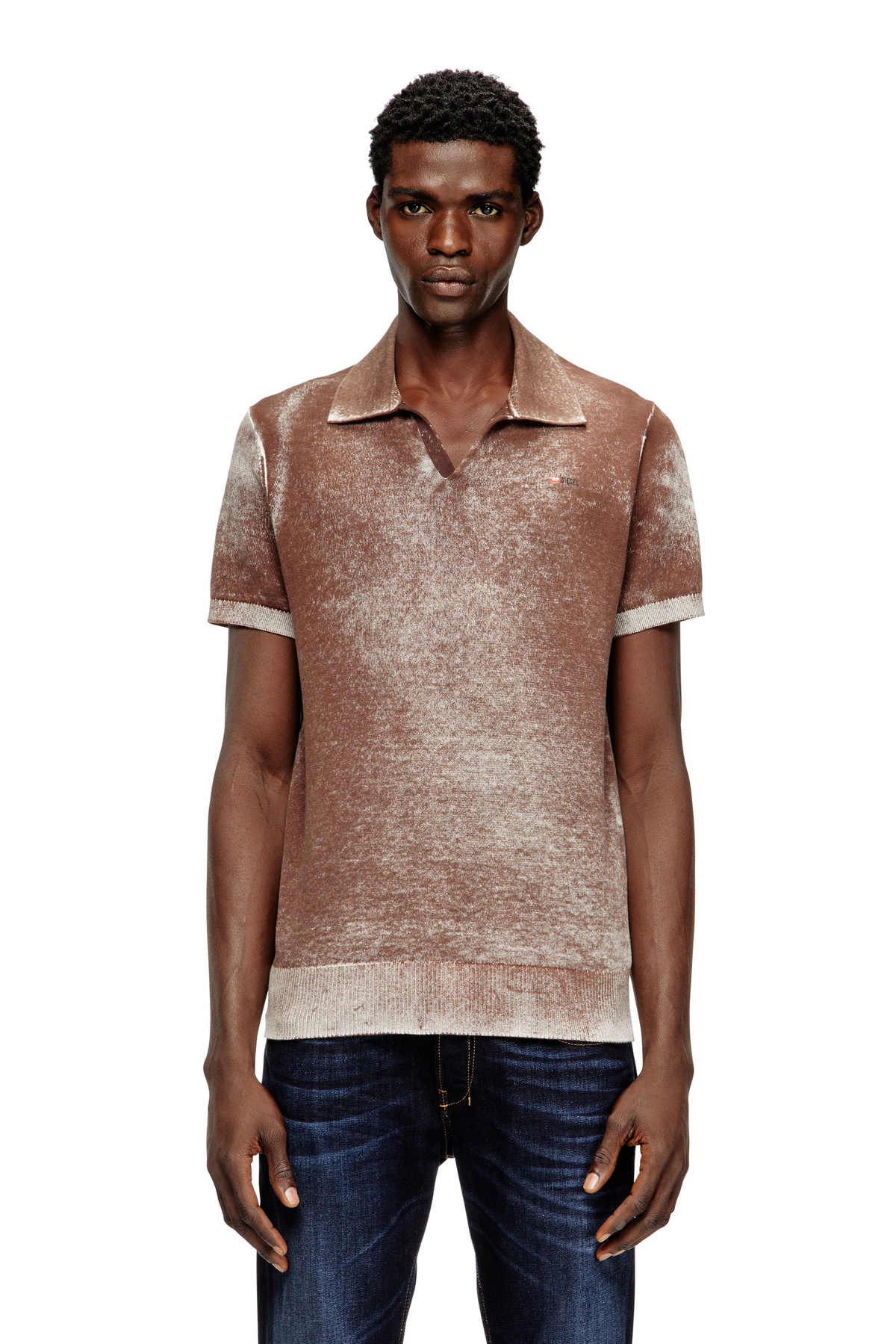 Diesel Knit polo shirt with faded reverse print - T-Shirts Mens in