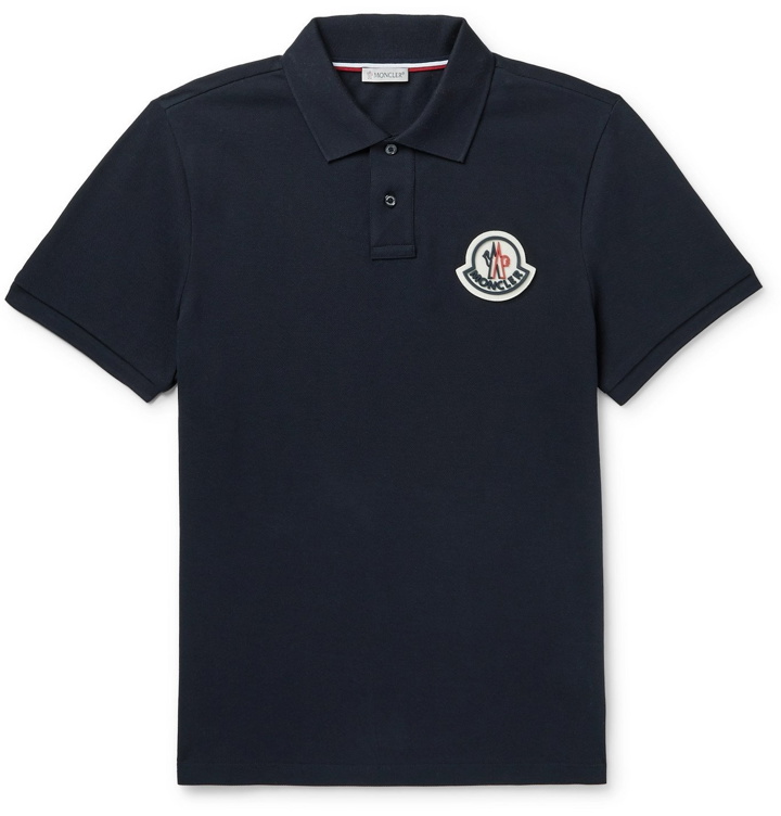 Photo: Moncler - Logo-Appliquéd Cotton-Piqué Polo Shirt - Blue