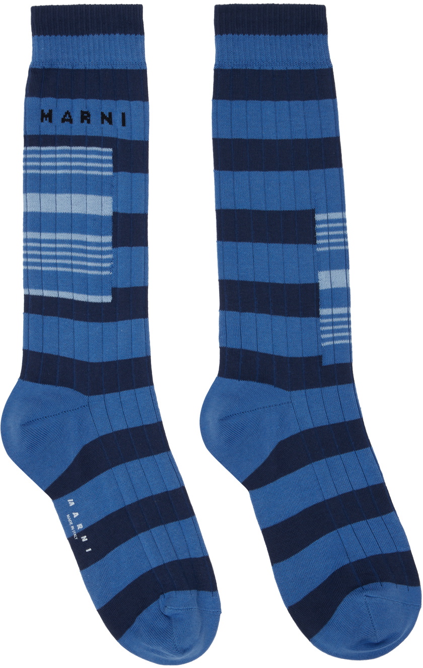 Marni Blue Contrast Stripes Socks