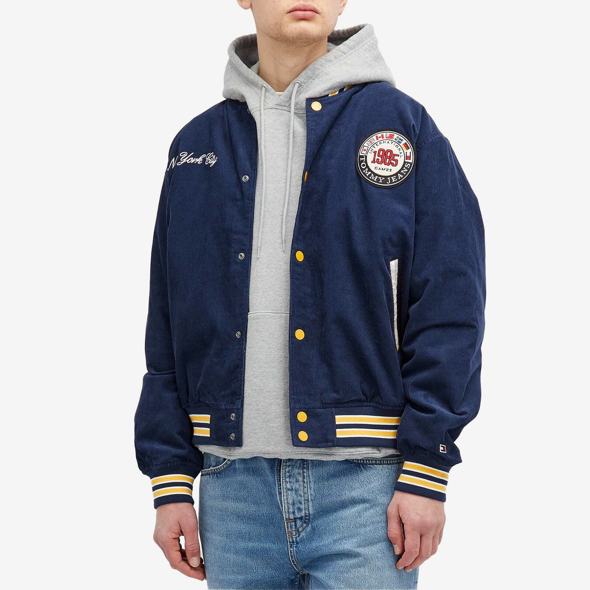ジャケット・アウター DENIM HOOD VARSITY JACKET INDIGO Quigley DENIM HOOD VARSITY JACKET INDIGO Quigley