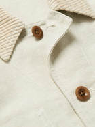 Mr P. - Corduroy-Trimmed Cotton and Linen-Blend Twill Chore Jacket - Neutrals