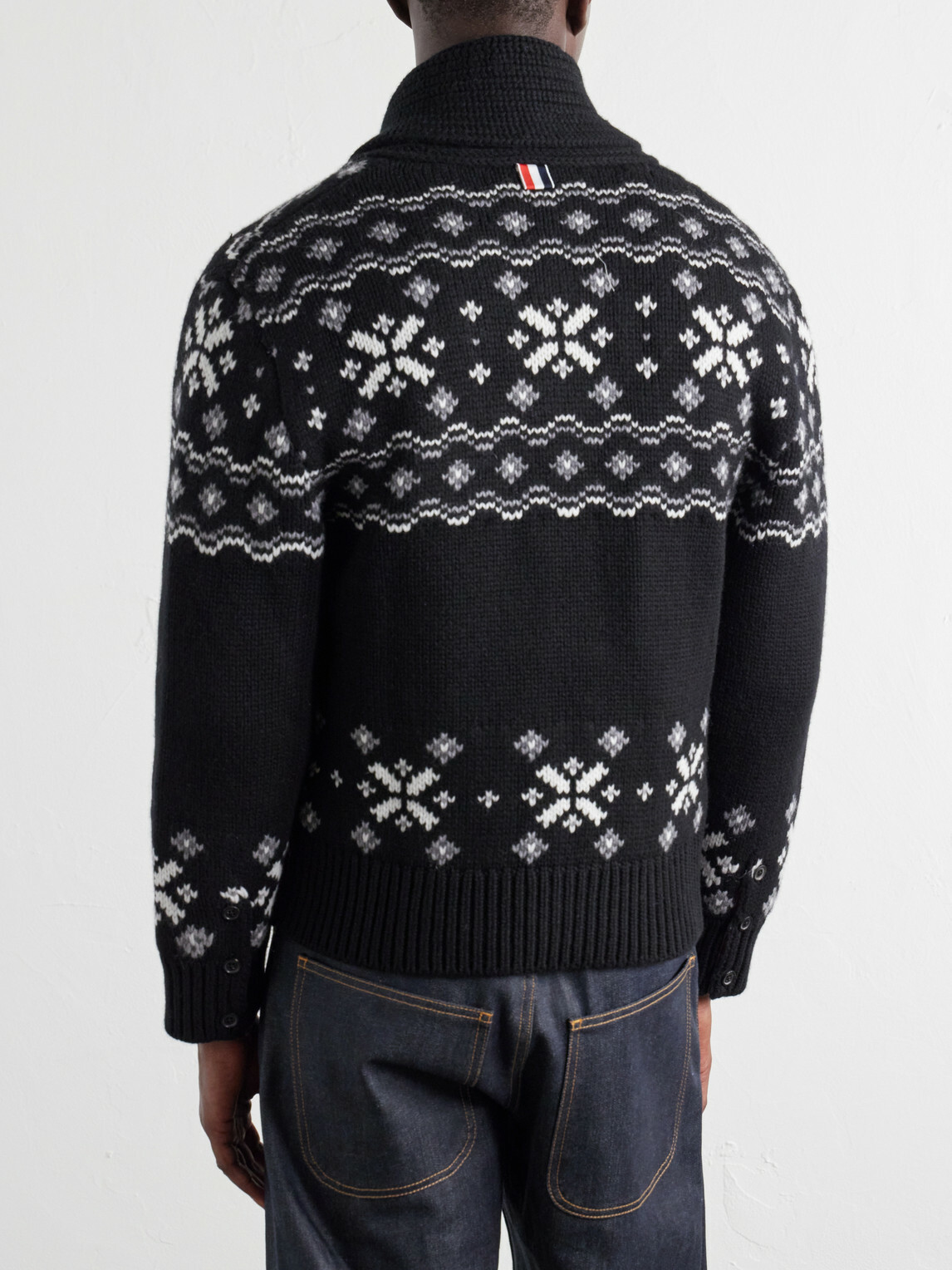 Thom Browne - Shawl-Collar Jacquard-Knitted Cashmere Cardigan - Black