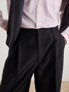 LEMAIRE - Wide-Leg Pleated Wool-Blend Twill Trousers - Black