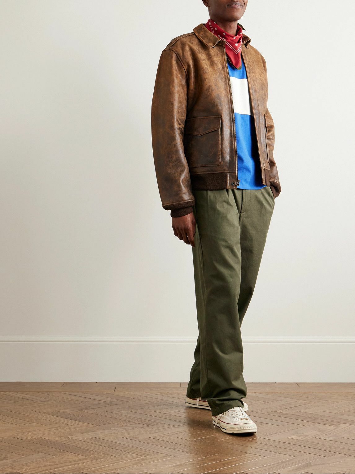 Noah - Straight-Leg Pleated Cotton-Twill Trousers - Green