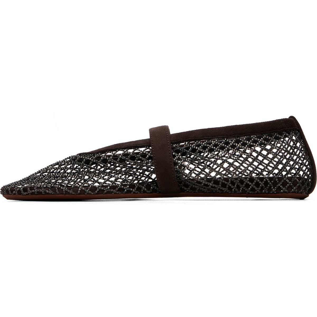 ALAÏA Brown Strass Fishnet Ballerina Flats