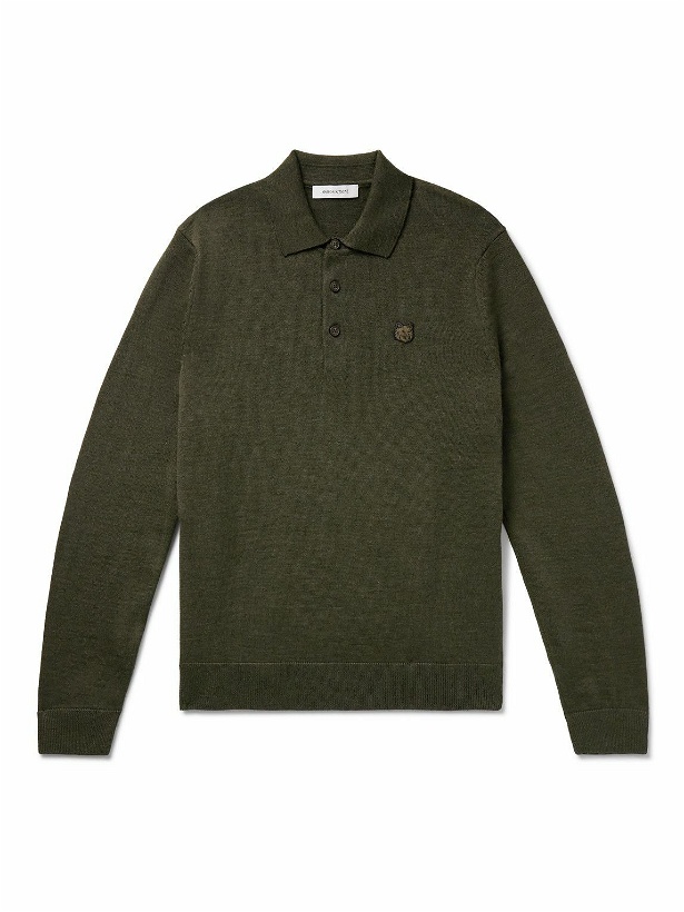 Photo: Maison Kitsuné - Logo-Appliquéd Wool Polo Shirt - Green