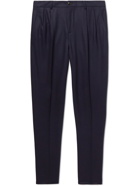 Brunello Cucinelli - Tapered Pleated Virgin Wool-Flannel Trousers - Blue