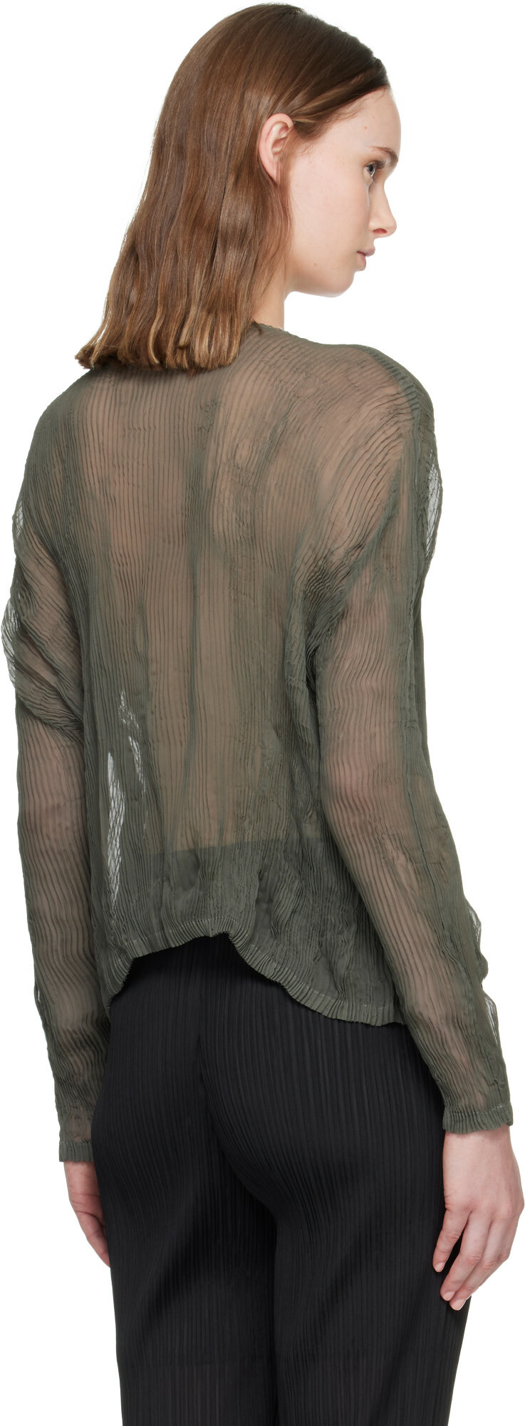 ISSEY MIYAKE Gray Chiffon Twist 2 Blouse