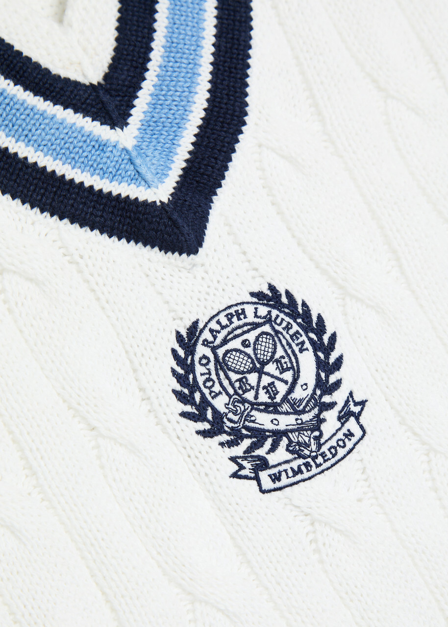 Polo Ralph Lauren Embroidered Cable-knit Cotton Vest Cream