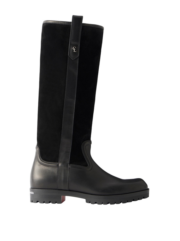 Photo: Christian Louboutin - Leather-Trimmed Suede Biker Boots - Black