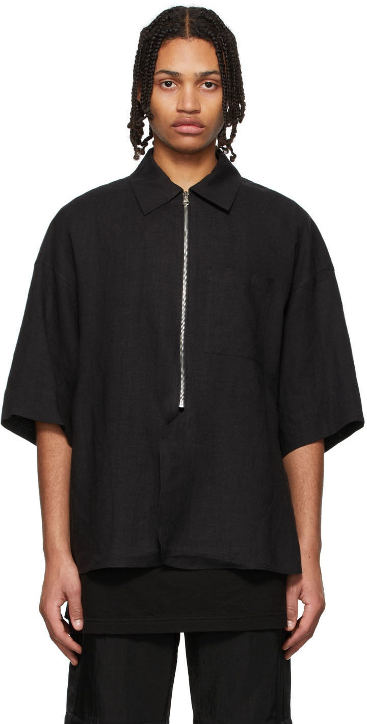 JERIH Black Linen Shirt