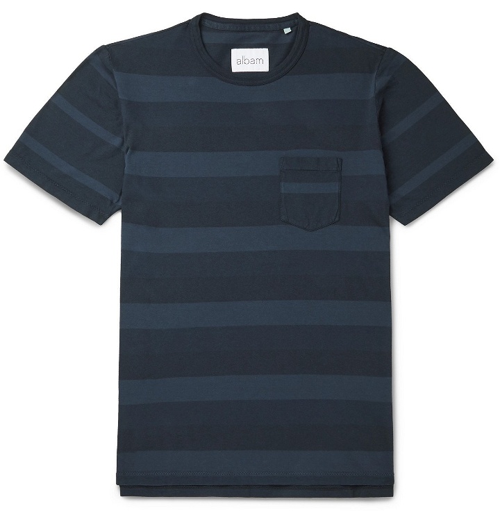 Photo: Albam - Whelan Striped Cotton-Jersey T-Shirt - Blue