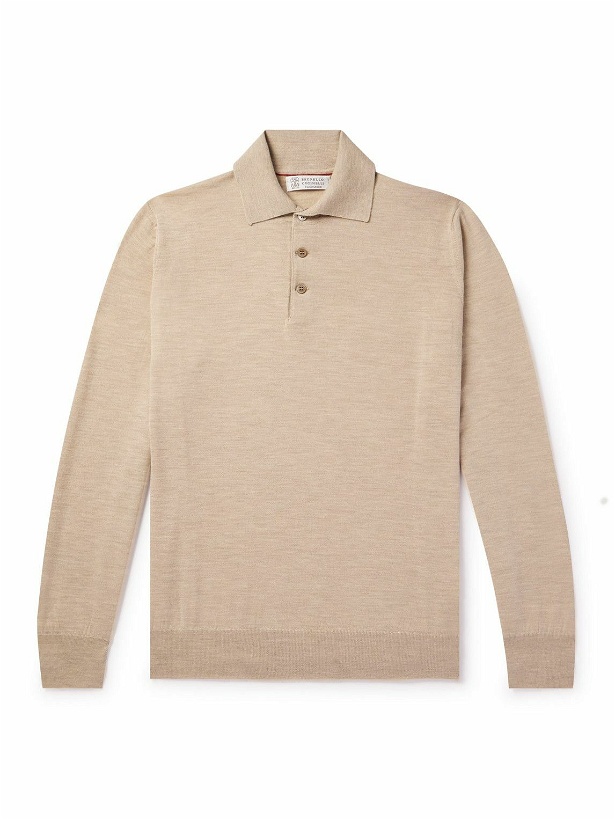Photo: Brunello Cucinelli - Virgin Wool and Cashmere-Blend Polo Shirt - Neutrals