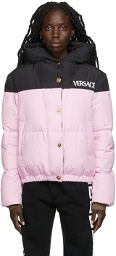 Versace Pink & Black Down Logo Puffer Jacket