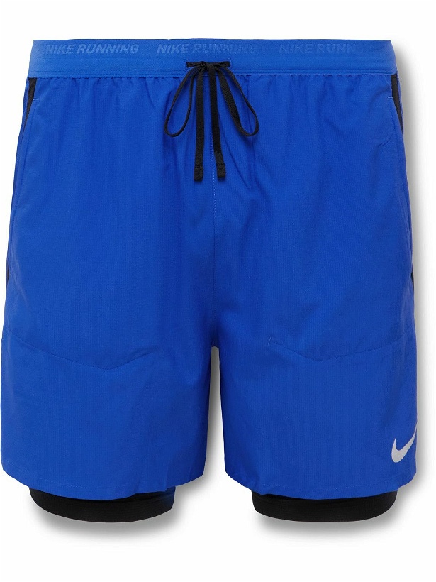 Photo: Nike Running - Stride 2-in-1 Straight-Leg Mesh-Panelled Dri-FIT Ripstop Drawstring Shorts - Blue