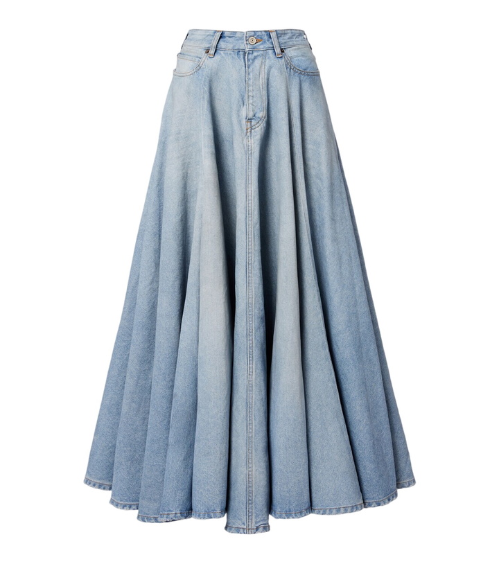 Photo: Balenciaga Pleated denim midi skirt