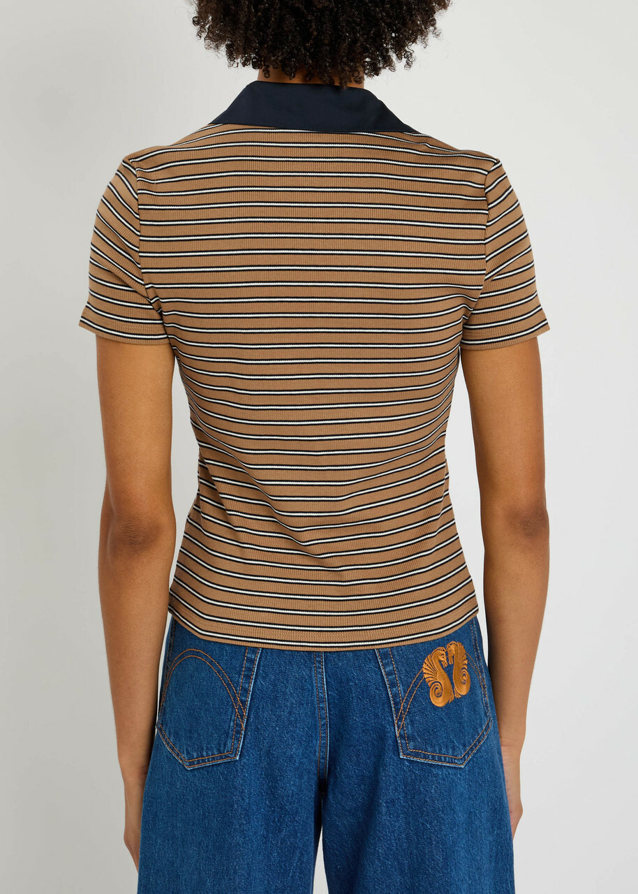 Veronica Beard Kearney Striped Stretch-cotton top Brown