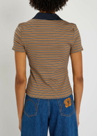 Veronica Beard Kearney Striped Stretch-cotton top Brown