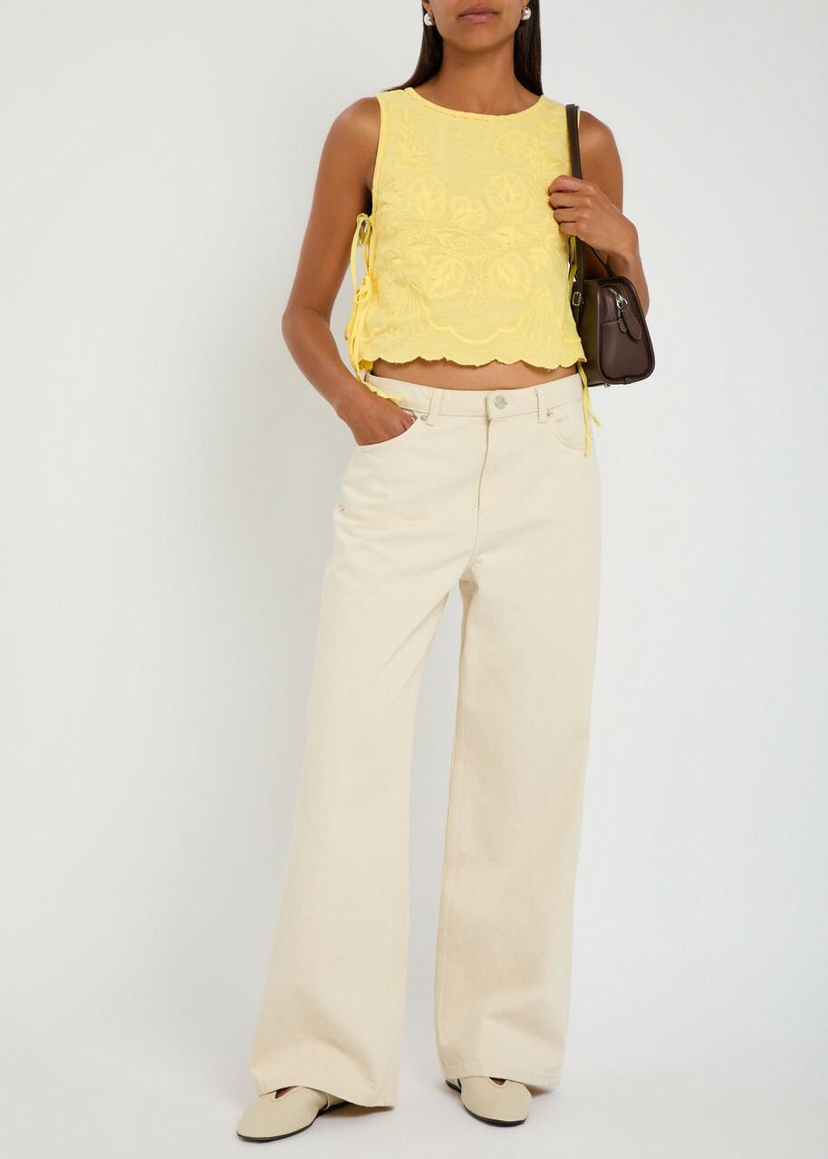 Free People Faded Gardens Floral-embroidered Cotton Tank Yellow