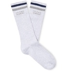 Brunello Cucinelli - Logo-Intarsia Striped Ribbed Mélange Cotton Socks - Gray