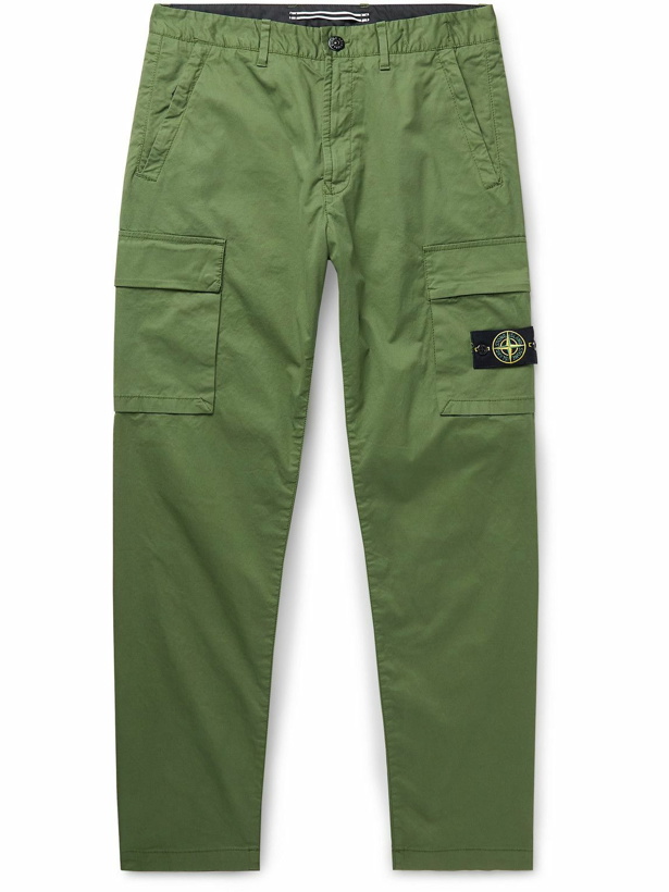 Photo: Stone Island - Tapered Logo-Appliquéd Cotton-Blend Gabardine Cargo Trousers - Green