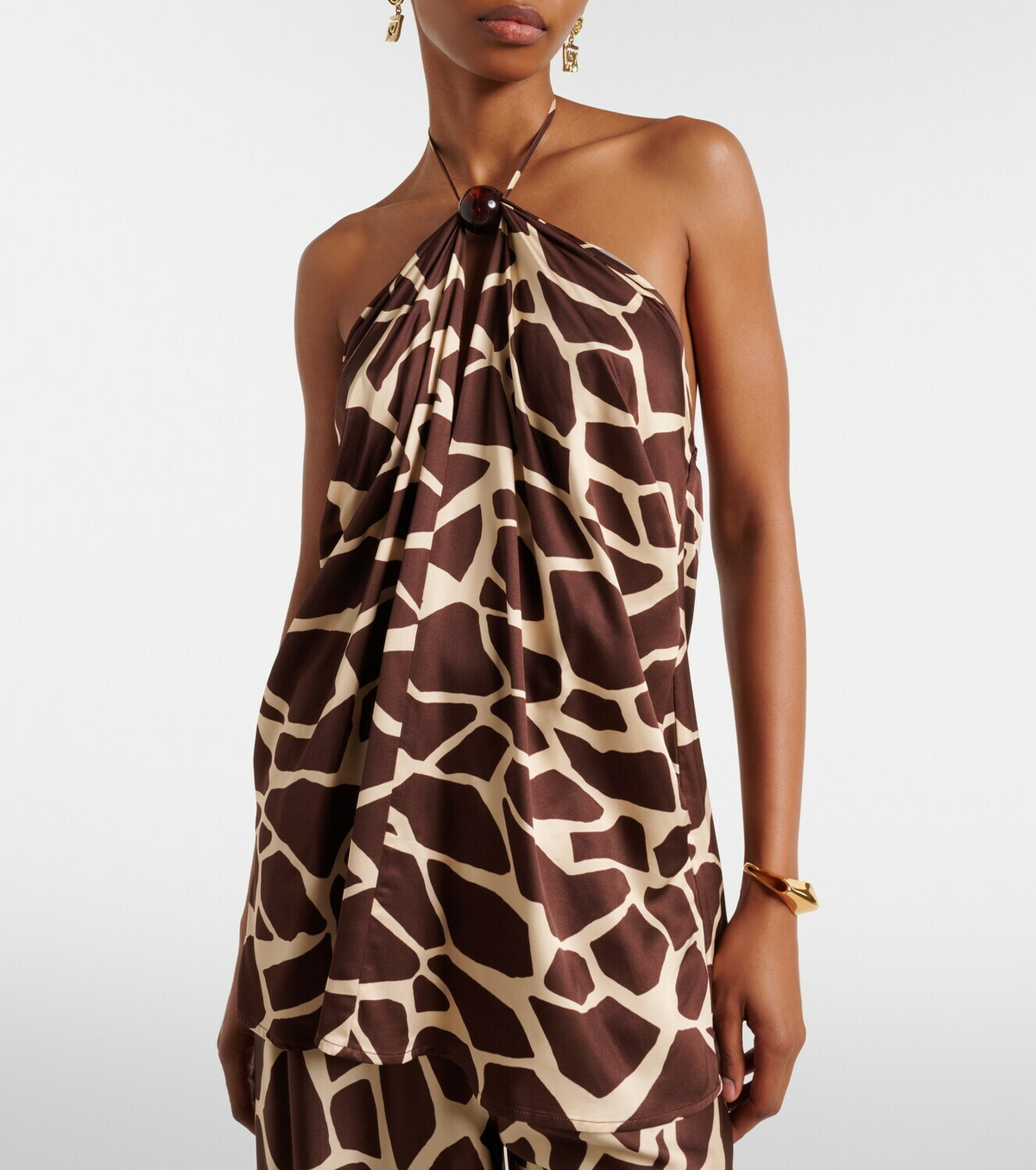 Faithfull Jensen animal-print halterneck satin top