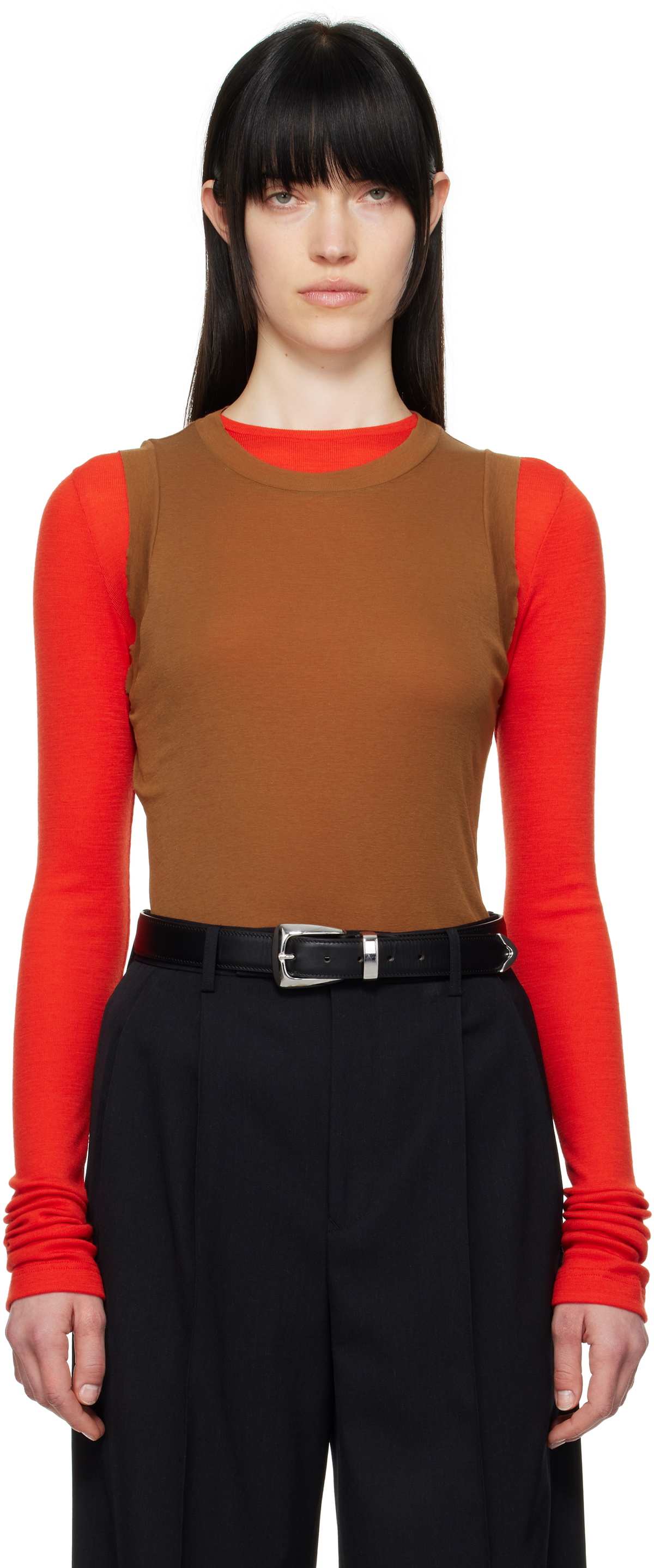 AURALEE Brown Super High Gauge Sheer Tank Top Auralee