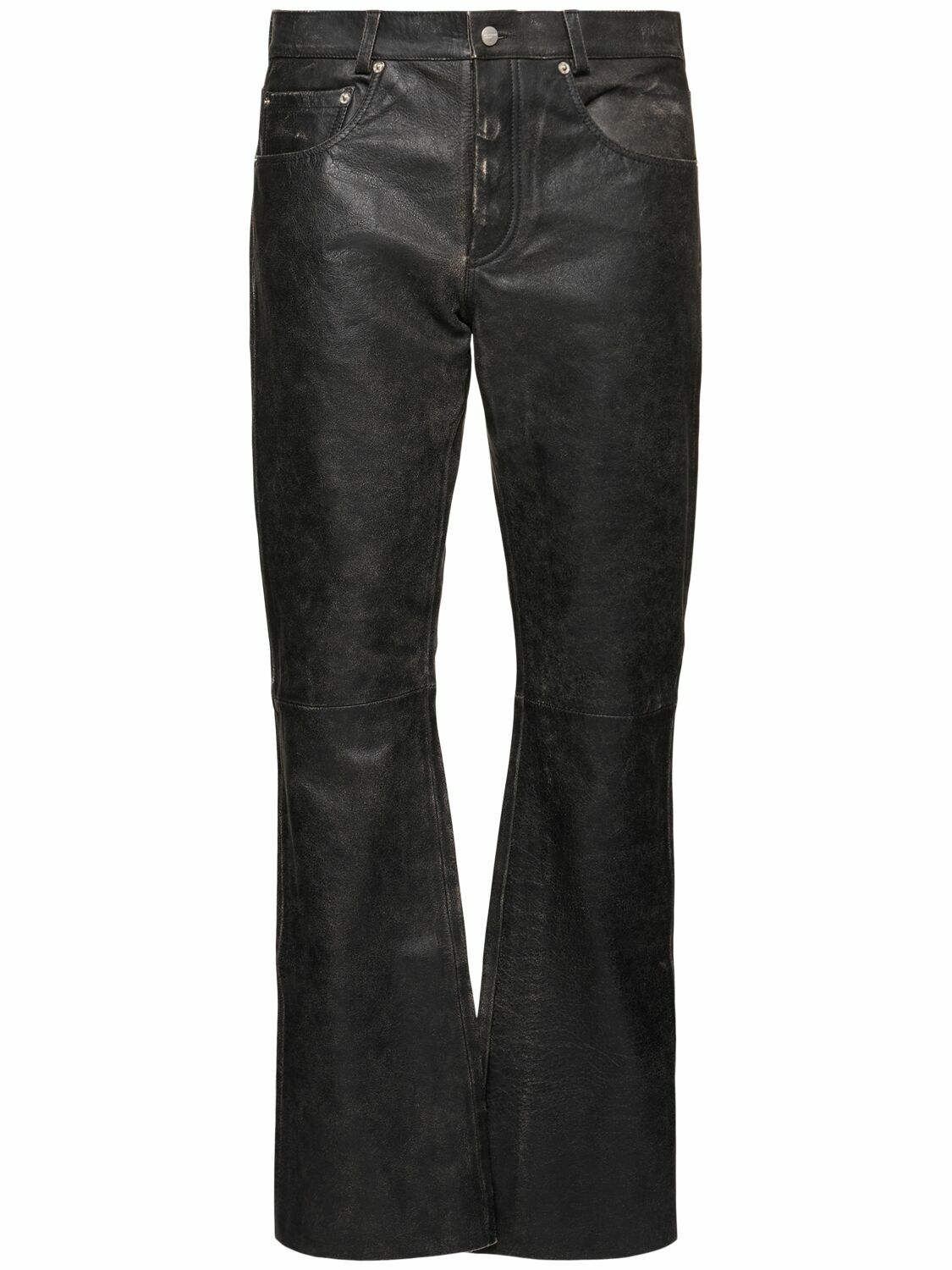 ENFANTS RICHES DÉPRIMÉS Distressed Flared Raw Hem Leather Pants