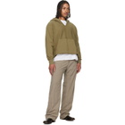 Les Tien Khaki Heavyweight Raw Cropped Hoodie