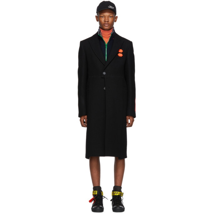 Photo: Off-White Black Wool Logo Patch Coat