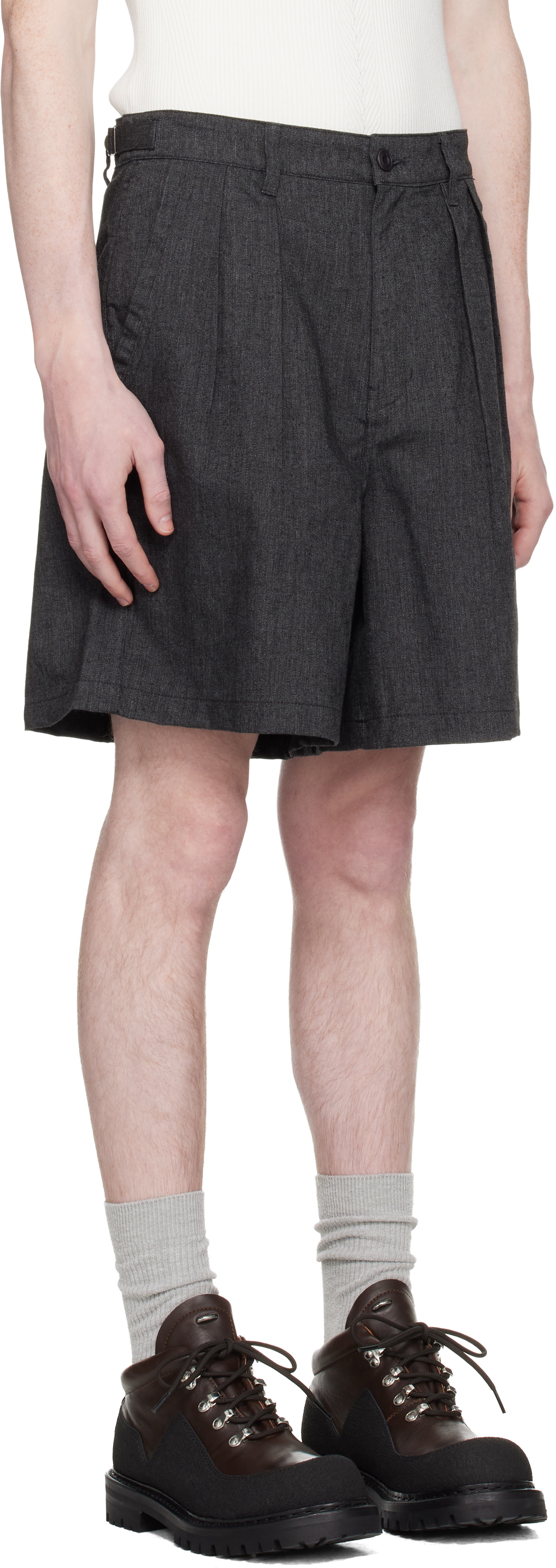 COOR Gray Two Tuck Linen Shorts