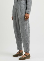 Eileen Fisher Checked Tapered Linen Trousers Black/White