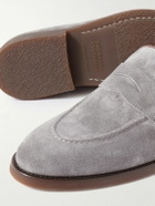 Brunello Cucinelli - Leather-Trimmed Suede Penny Loafers - Gray